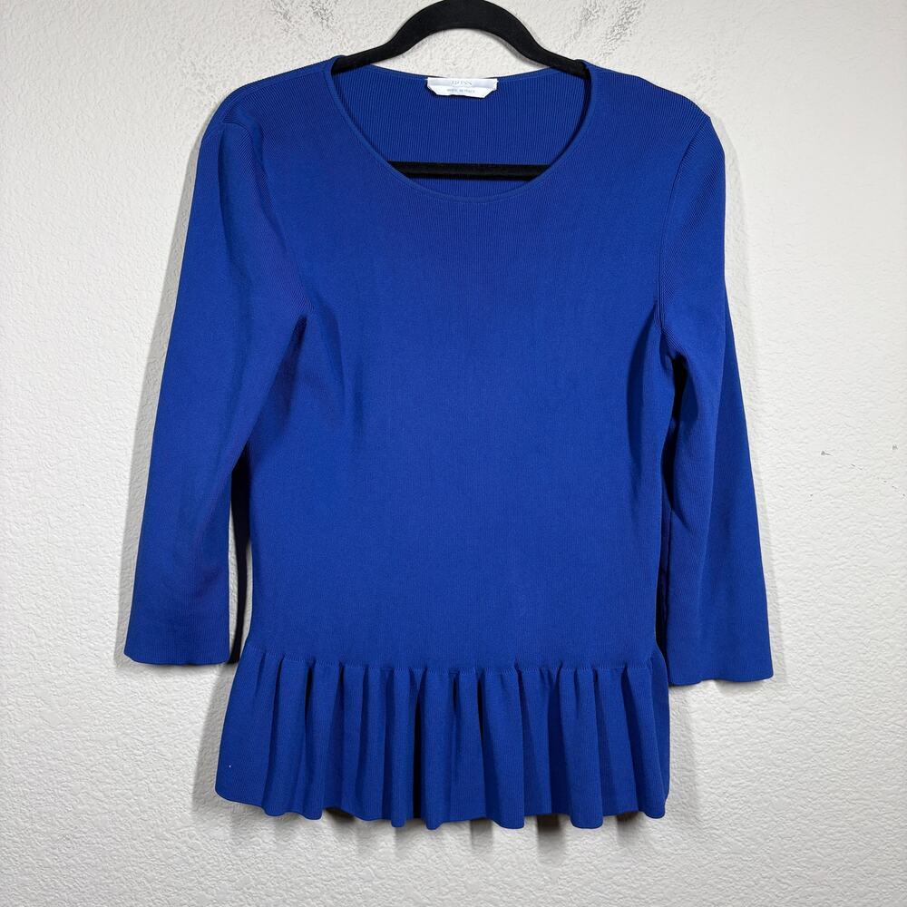 Boss Hugo Boss Size Small Fia Ribbed Sweater Blue Crew Neck Peplum Pullover